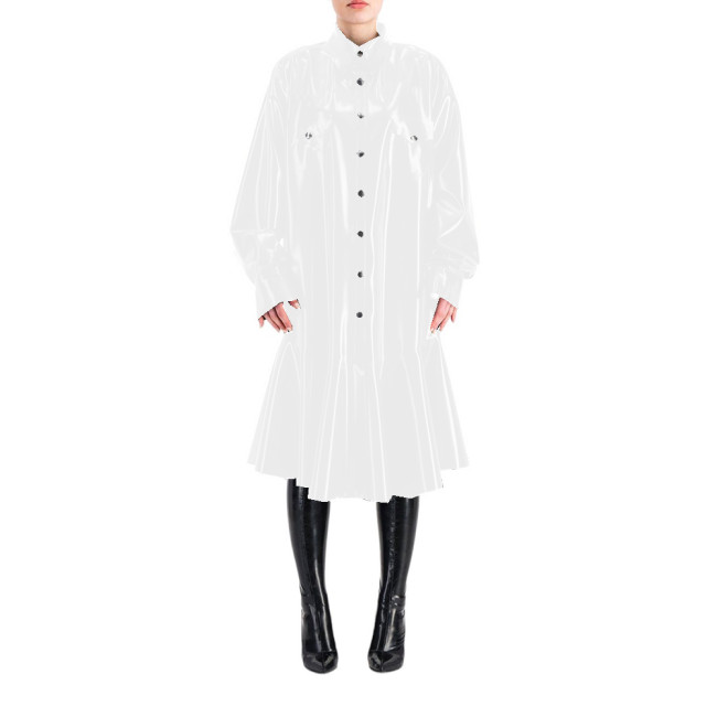 Sissy Shirt Mermaid Dress Wetlook PVC Full Sleeve Lapel Neck Long Dress Buttons-up Madi Dress Costumes Club Party Outfits S-7XL