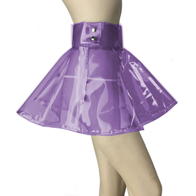 Fashion Clear PVC Women High Waist Buttons A-line Mini Skirt Sexy Club Transparent Body Skirt Erotic Lingerie Party Clubwear 7XL