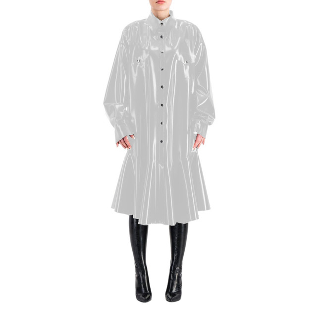 Sissy Shirt Mermaid Dress Wetlook PVC Full Sleeve Lapel Neck Long Dress Buttons-up Madi Dress Costumes Club Party Outfits S-7XL
