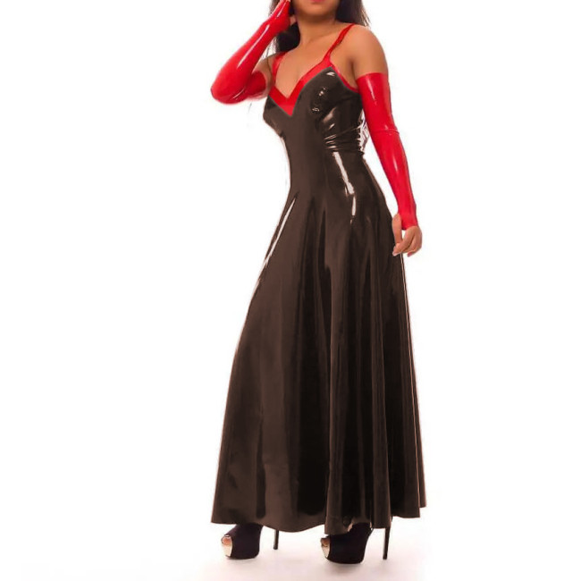 S-7XL Sissy Dress Sexy Wet Look PVC Sleevless Strap Ankle-length Dress Faux Latex Sweetheart Madi Dress Club Party Street Outfit