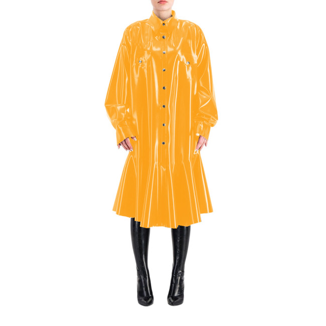 Sissy Shirt Mermaid Dress Wetlook PVC Full Sleeve Lapel Neck Long Dress Buttons-up Madi Dress Costumes Club Party Outfits S-7XL