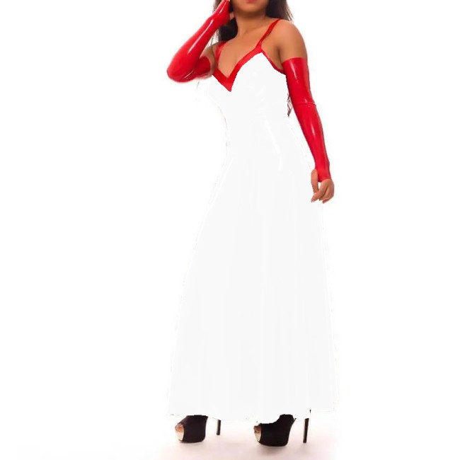 S-7XL Sissy Dress Sexy Wet Look PVC Sleevless Strap Ankle-length Dress Faux Latex Sweetheart Madi Dress Club Party Street Outfit