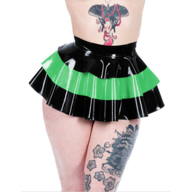 Sexy Women Wetlook PVC Patchwork Three-layers Mini Skirt Faux Latex A-line Skirt Party Club High Street Cake Skirt Hip Hop S-7XL