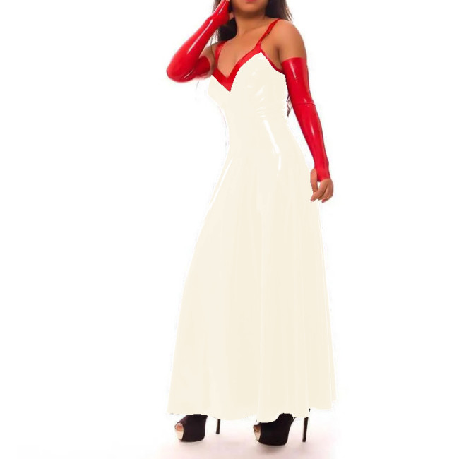 S-7XL Sissy Dress Sexy Wet Look PVC Sleevless Strap Ankle-length Dress Faux Latex Sweetheart Madi Dress Club Party Street Outfit