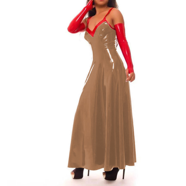 S-7XL Sissy Dress Sexy Wet Look PVC Sleevless Strap Ankle-length Dress Faux Latex Sweetheart Madi Dress Club Party Street Outfit