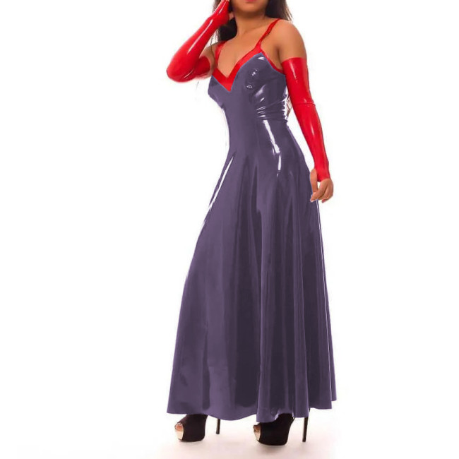 S-7XL Sissy Dress Sexy Wet Look PVC Sleevless Strap Ankle-length Dress Faux Latex Sweetheart Madi Dress Club Party Street Outfit