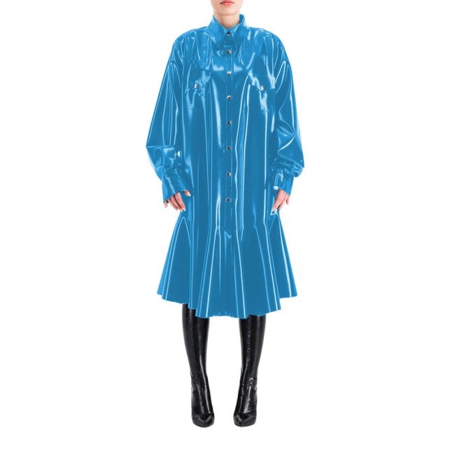 Sissy Shirt Mermaid Dress Wetlook PVC Full Sleeve Lapel Neck Long Dress Buttons-up Madi Dress Costumes Club Party Outfits S-7XL