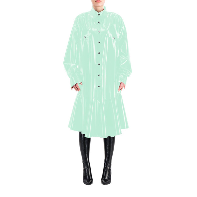 Sissy Shirt Mermaid Dress Wetlook PVC Full Sleeve Lapel Neck Long Dress Buttons-up Madi Dress Costumes Club Party Outfits S-7XL