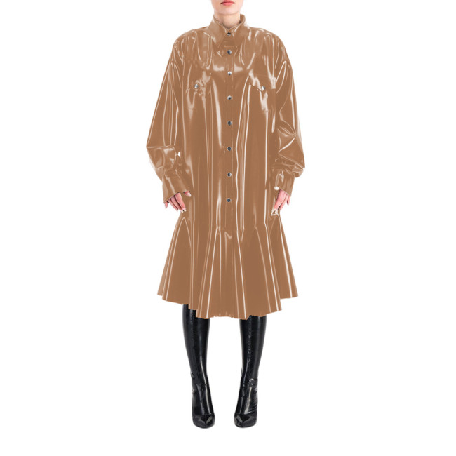 Sissy Shirt Mermaid Dress Wetlook PVC Full Sleeve Lapel Neck Long Dress Buttons-up Madi Dress Costumes Club Party Outfits S-7XL