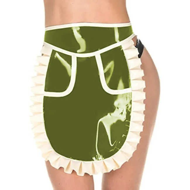 Wetlook PVC Sissy Women Sexy Apron Skirt Sex Sweet Ruffles Skinny Lingerie Exotic Skirt Women Clothing Kawaii Korean Style S-7XL