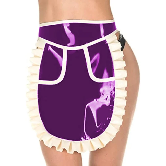 Wetlook PVC Sissy Women Sexy Apron Skirt Sex Sweet Ruffles Skinny Lingerie Exotic Skirt Women Clothing Kawaii Korean Style S-7XL