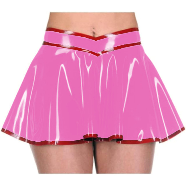 Wetlook PVC High Waist A-line Mini Skirt Kawaii Vintage Sexy Club Patchwork Faux Latex Slim Short Skirt Korean Fashion Clothing