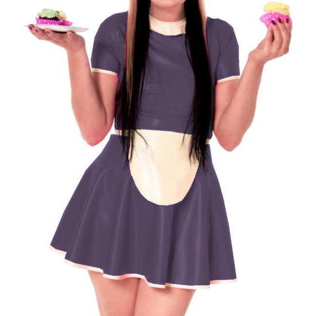 Sissy Dress Maid Costumes Wet Look PVC Round Neck A line Dress Vintage Short Puff Sleeve Sexi Night Mini Dress Hot Cosplay S-7XL