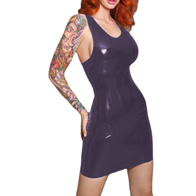 Glossy PVC Leather Women Tank Hobble Sleeveless Back Bowknot Strap Mini Dress Skinny Pencil Dress Party Clubwear Robe Femme 7XL