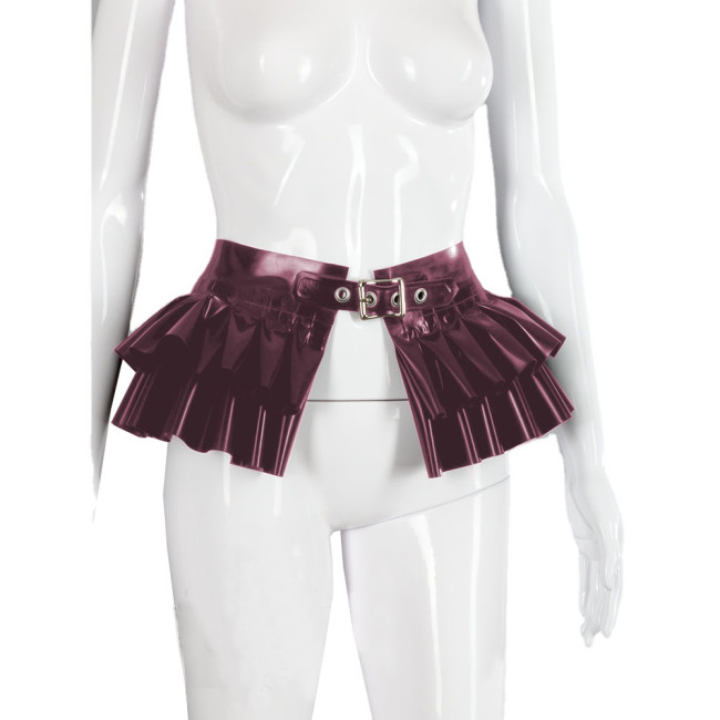 Shiny PVC Leather Mini Swing Skirts Sexy Solid Color Buckle Belts with Frills Raves Party Layers Ruffles Short Cinch Belt Skirt