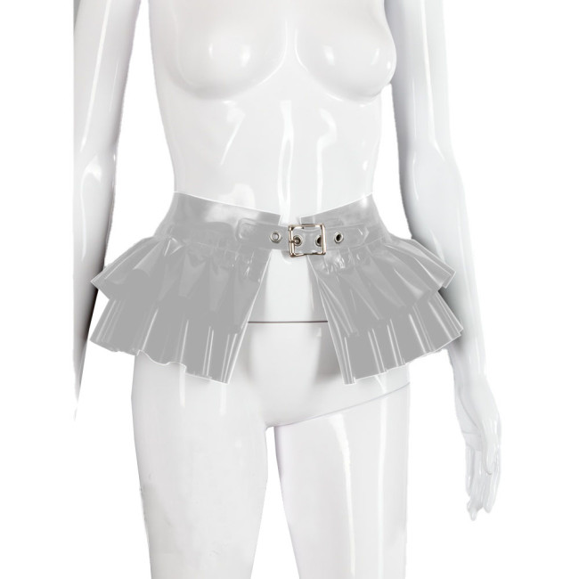 Shiny PVC Leather Mini Swing Skirts Sexy Solid Color Buckle Belts with Frills Raves Party Layers Ruffles Short Cinch Belt Skirt