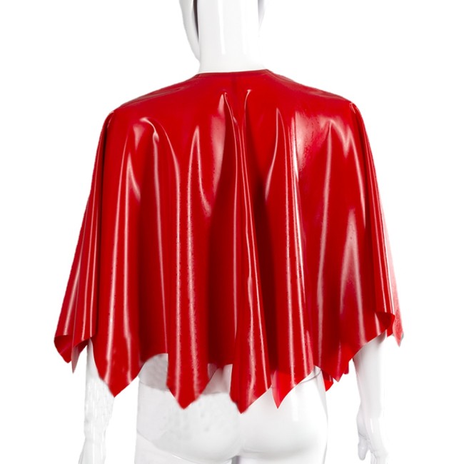 Wet Look PVC Leather Loose Irregular Lace-Up Top Womens Cloak Raves Party Solid Capes Halloween Role Play Short Ponchos Clubwear