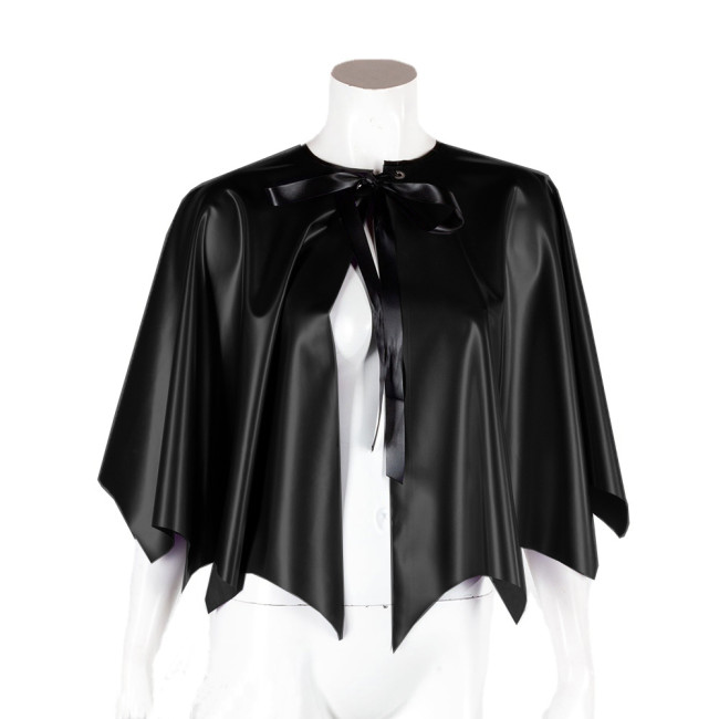 Wet Look PVC Leather Loose Irregular Lace-Up Top Womens Cloak Raves Party Solid Capes Halloween Role Play Short Ponchos Clubwear
