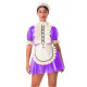 Short Sleeve High Neck Maid Dress Uniform Ruffles Wet Look PVC Patchwork Mini Dress With Apron Headband Party Club High Street