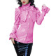 Women Bowknot Turn-down Neck Puff Sleeve Wetlook PVC Ruffles Slim Shirt Long Sleeve Blosue Tops Office Lady Sexy Clubwear S-7XL