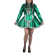 Sissy Wet Look PVC Ruffles Lockable A-line Maid Dress Exotic Patchwork Long Sleeve Pleated Mini Dress with Apron Maid Uniforms