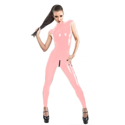 Women Sexy Wet Look PVC Sleeveless Open Crotch Zip Catsuit Dancing Wear Lingerie Jumpsuit Costume Skinny Rompers Outfits S-7XL