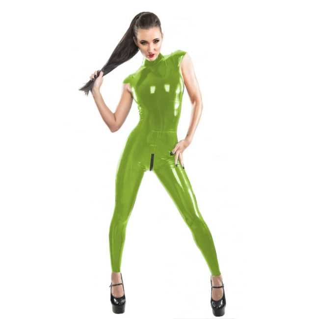Women Sexy Wet Look PVC Sleeveless Open Crotch Zip Catsuit Dancing Wear Lingerie Jumpsuit Costume Skinny Rompers Outfits S-7XL