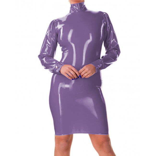 Sissy Sexy Ladies Wet look PVC High Neck Sheath Pencil Dress Shiny Faux Latex Bodycon Mini Dress Party Club Fetish Costume S-7XL