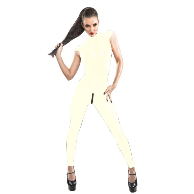 Women Sexy Wet Look PVC Sleeveless Open Crotch Zip Catsuit Dancing Wear Lingerie Jumpsuit Costume Skinny Rompers Outfits S-7XL