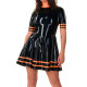 Women Turtleneck Buttons A-line Mini Dress Patchwork Wet Look PVC Faux Latex Full Sleeves Dress Party Club Vestido High Street