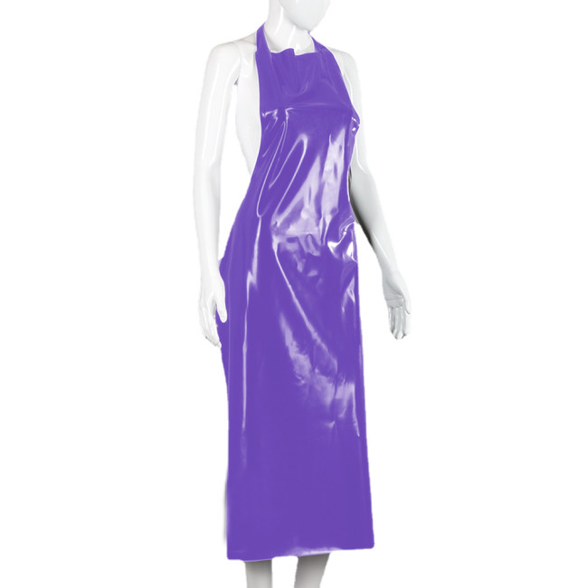 Sexy Men Womens Lingerie Glossy PVC Leather Halter Backless Midi Apron Exotic Cosplay Maid Nurse Doctor Apron Sexy Clubwear