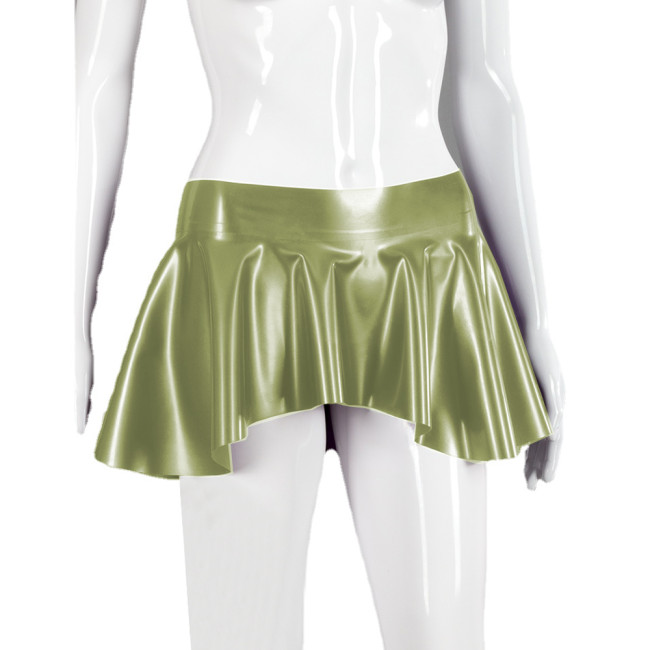 Sexy Low Waist Vinyl PVC Leather Micro Mini Skirt Women A-line Irregular Ruffles Short Skirts Female Wet Look Club Skirts Fetish