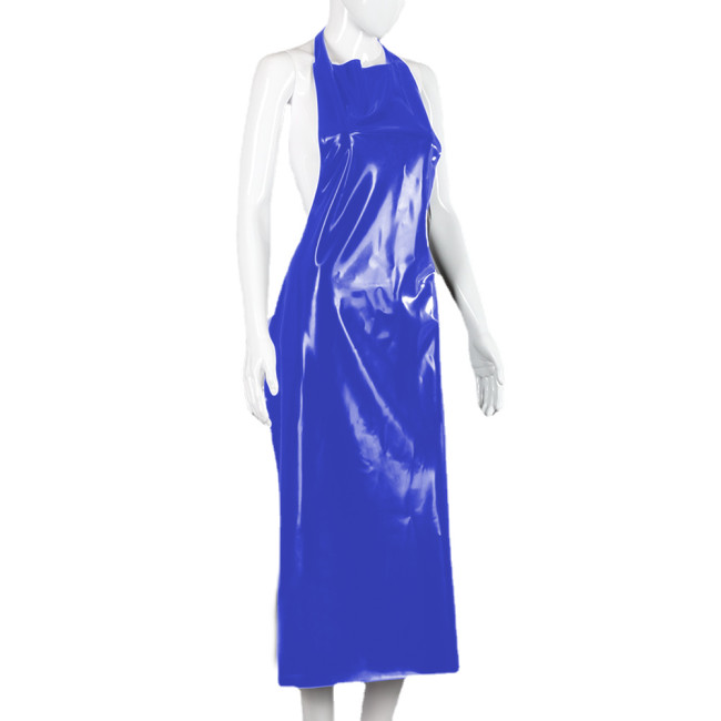 Sexy Men Womens Lingerie Glossy PVC Leather Halter Backless Midi Apron Exotic Cosplay Maid Nurse Doctor Apron Sexy Clubwear