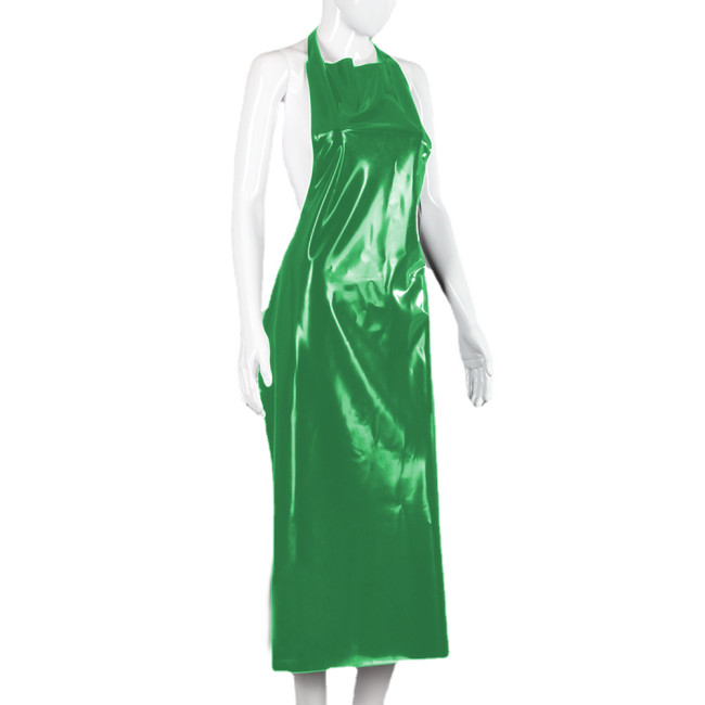 Sexy Men Womens Lingerie Glossy PVC Leather Halter Backless Midi Apron Exotic Cosplay Maid Nurse Doctor Apron Sexy Clubwear