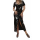 Sexy Short Sleeve Scoop Neck Sheath Ankle-length Dress Wetlook PVC Faux Latex Front Zipper Split Long Dress Streetwear Evening
