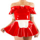 Sissy Cosplay Maid Dress Fashionable Shoulder One Word Collar Shiny PVC Mini Pleated Dress with Apron Evening Party Club Wear