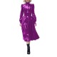 Vinyl PVC Leather Women Dress High Waist Elegant Solid Color Midi Dress Fashion High Collar Long Puff Sleeve A Line Dress Female