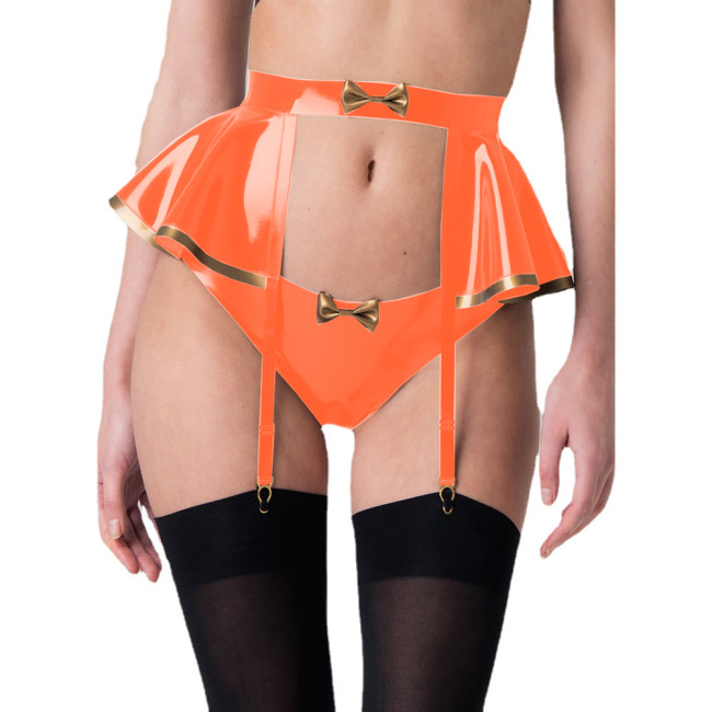 Wetlook PVC Garter Belt with Panties Oversized Size Women's Sexy Lingerie Exotic High Waist Bow Belt Low Rise Brief Suspenders