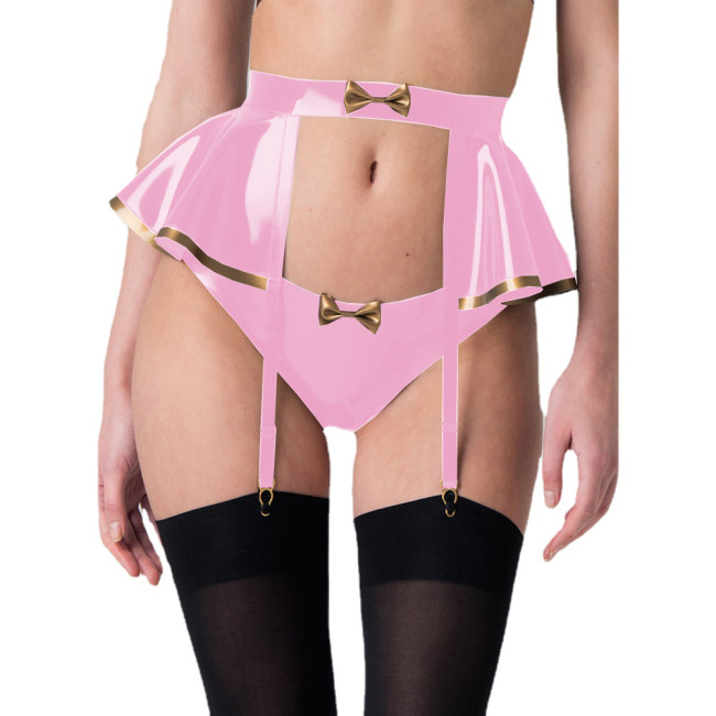 Wetlook PVC Garter Belt with Panties Oversized Size Women's Sexy Lingerie Exotic High Waist Bow Belt Low Rise Brief Suspenders