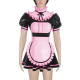 Party Cosplay Ruffles High Neck PVC Shiny A-line Maid Dress with Apron Wetlook Fetish Patchwork Puff Short Sleeve Maid Uniforms