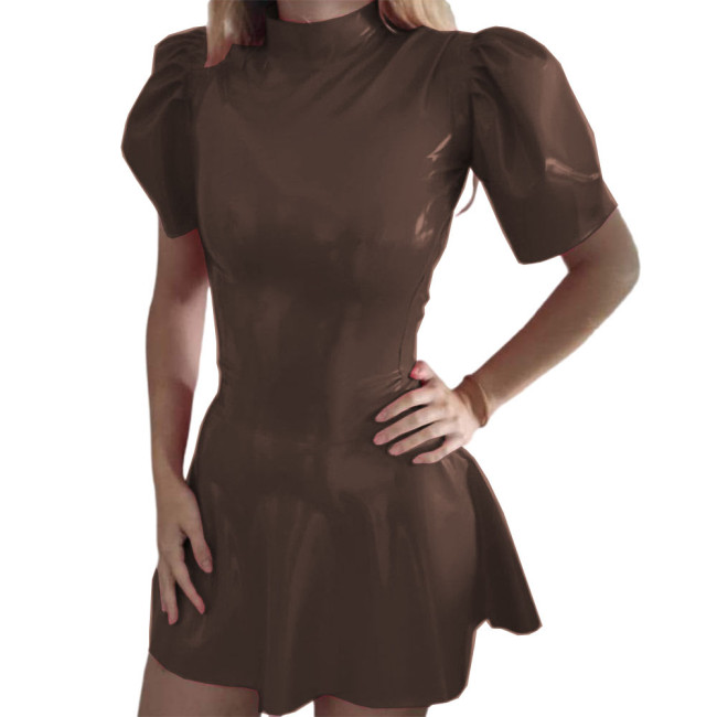Wet Look PVC Leather Slim Mini A-line Dress Summer Short Sleeve Pleated Dress Streetwear Night Party Club Outfits