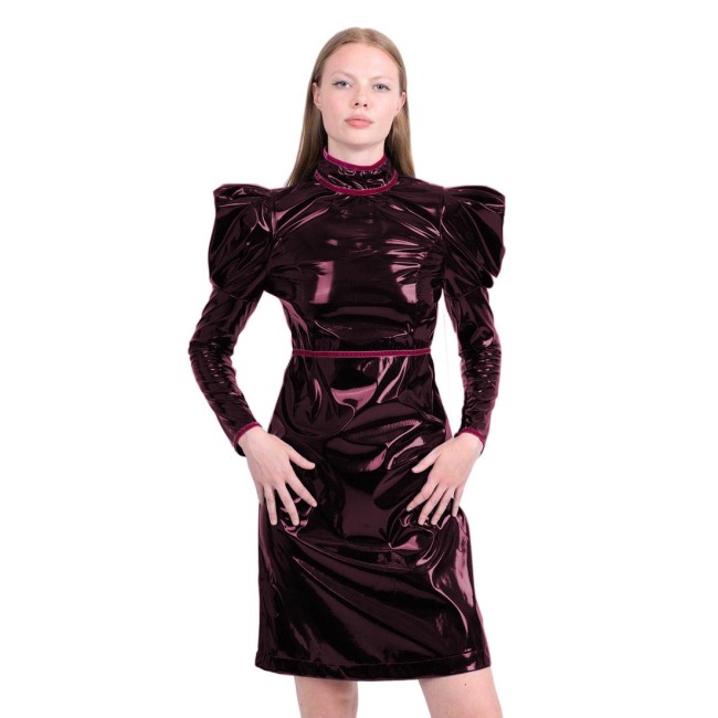 Puff Long Sleeve Dress Sheath Wetlook Fashion Women Pencil Fitted Mini Dress Party Casual Work Club Office Sexy Cocktail Retro
