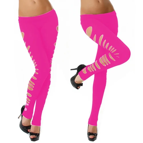 Sexy Low Waist Trousers Women Broken Hole Leggings Ripped Ankle-Length Long Pants Party S-7XL Skinny Stretchy Night Club Costume