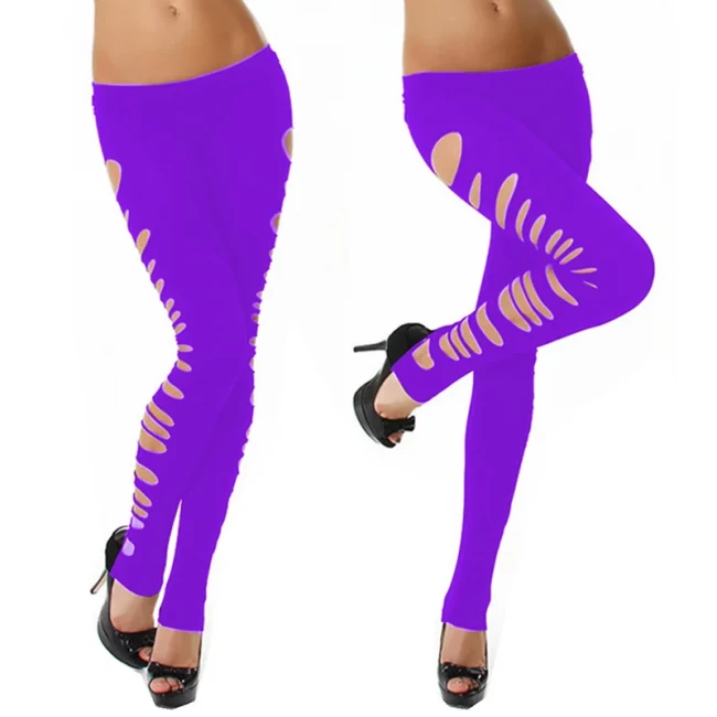 Sexy Low Waist Trousers Women Broken Hole Leggings Ripped Ankle-Length Long Pants Party S-7XL Skinny Stretchy Night Club Costume