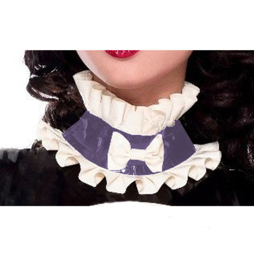 Latex look Collar with bow and Frill Shiny pvc French Maid Choker Sissy vinyl Fetish Collar Victorian Choker Maid accessary