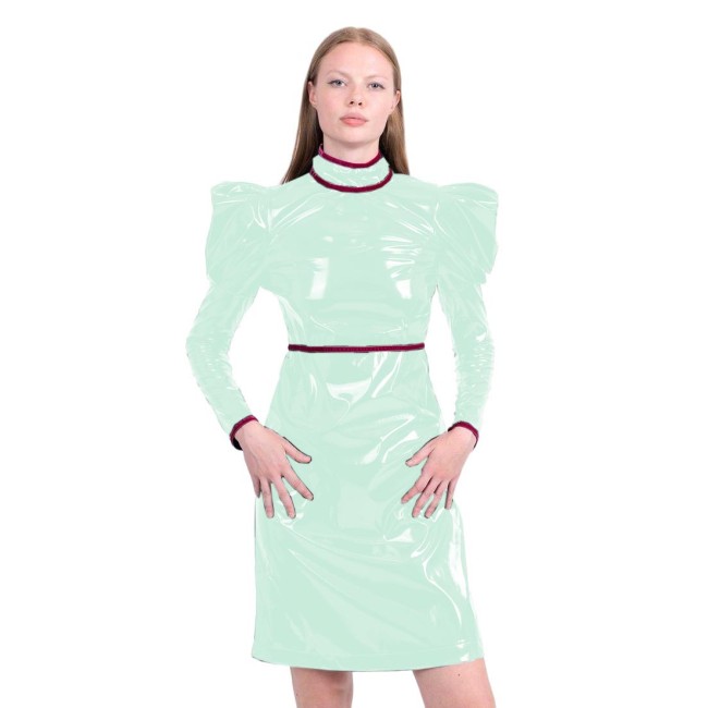 Puff Long Sleeve Dress Sheath Wetlook Fashion Women Pencil Fitted Mini Dress Party Casual Work Club Office Sexy Cocktail Retro