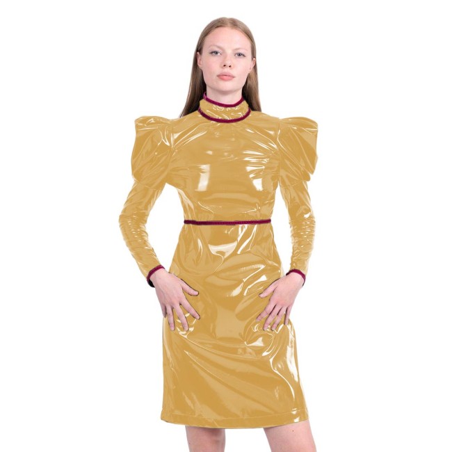 Puff Long Sleeve Dress Sheath Wetlook Fashion Women Pencil Fitted Mini Dress Party Casual Work Club Office Sexy Cocktail Retro