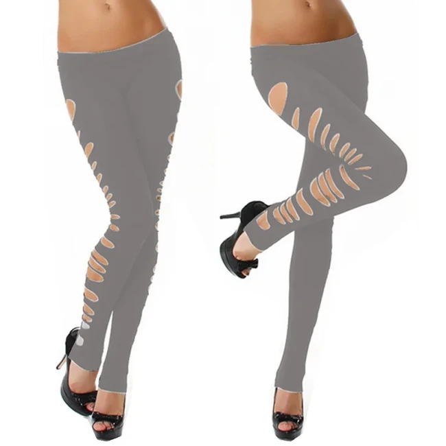 Sexy Low Waist Trousers Women Broken Hole Leggings Ripped Ankle-Length Long Pants Party S-7XL Skinny Stretchy Night Club Costume