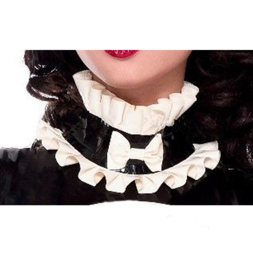 Latex look Collar with bow and Frill Shiny pvc French Maid Choker Sissy vinyl Fetish Collar Victorian Choker Maid accessary