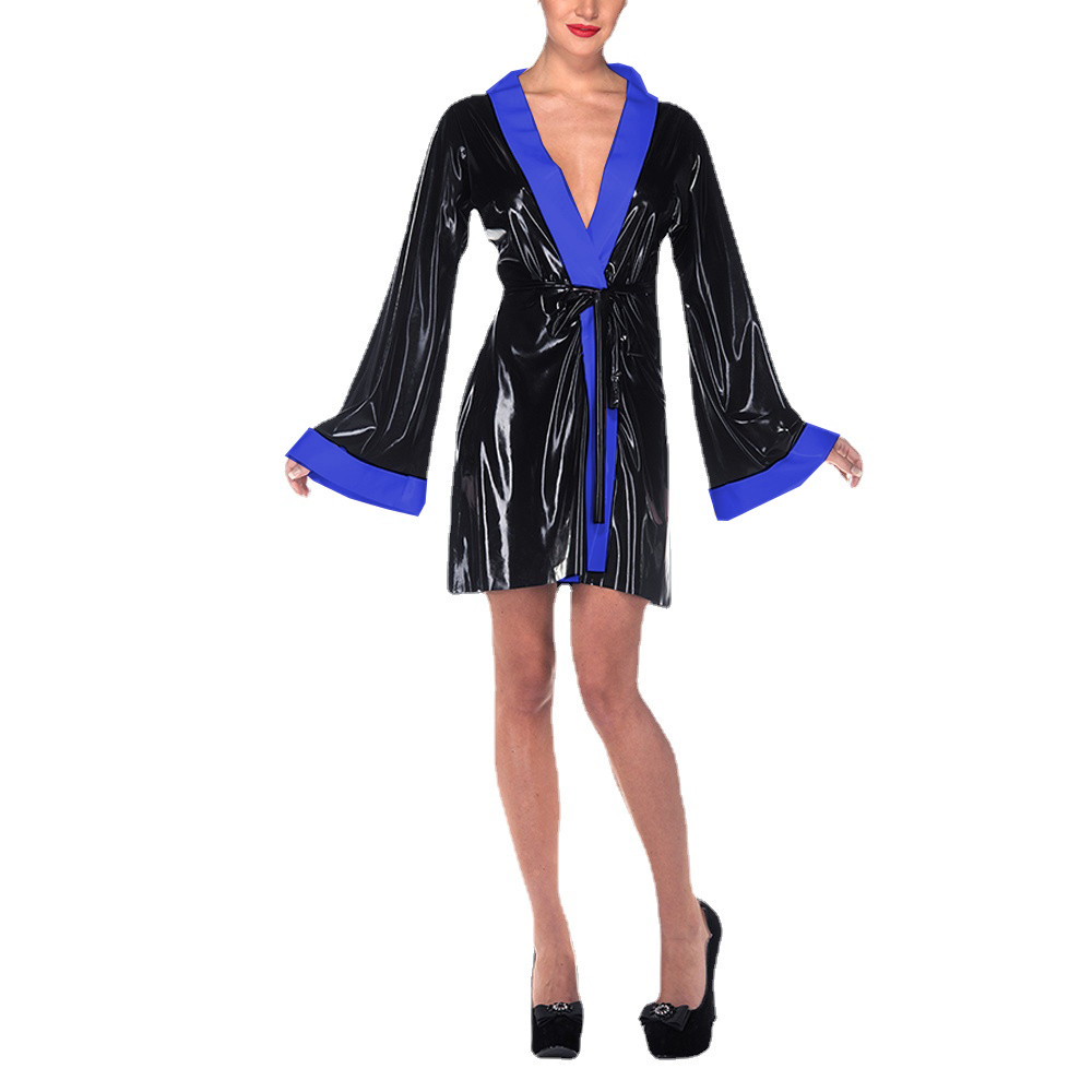 Mens Sissy Vinyl PVC Leather Short Nightdress Female Sexy Lace-up Lingerie  Erotic Fantasy Sleepwear Sexy